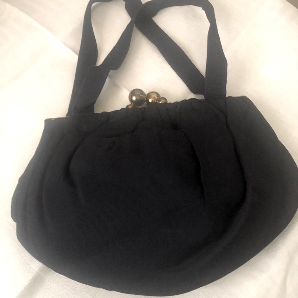 1940s Vintage Navy Blue Silk Handbag